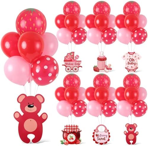 6 Sets Strawberry Balloon Stand Kit for Table Strawberry Baby Shower Centerpieces with Balloon Sweet Strawberry Party Balloon Decorations for Girls Strawberry Birthday Themed Supplies by Unknown