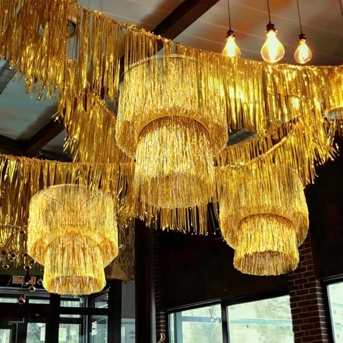 Hahafelt 10 Pcs Gold Party Decor 3 Tier Fringe Chandelier Tinsel Curtain - Image 3