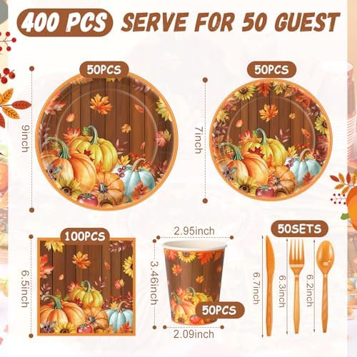 Pickmesh 400 Pcs Fall Pumpkin Plates Napkins Set, Serve 50 Guest - Image 3