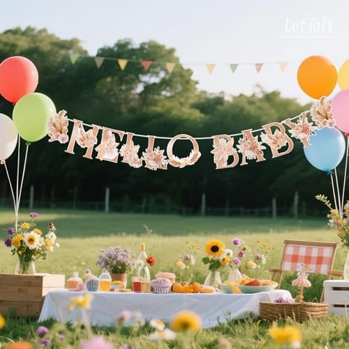 Letjolt Hello Baby Boho Flower Banner Girls Baby Shower Garland 12pcs - Image 5