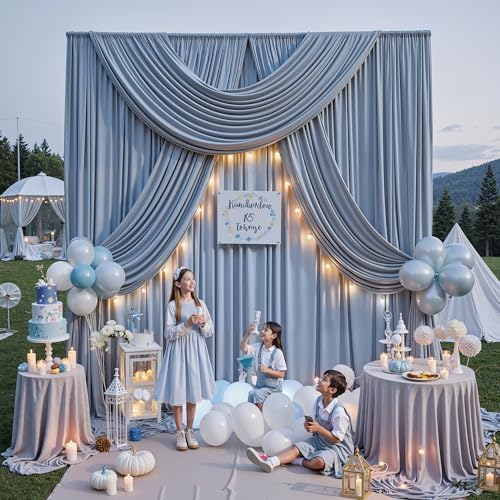 50ft x 15ft Dusty Blue Backdrop Curtains for Wedding Parties, 10 Panels Extra Long Wrinkle Free Fabric Drapes Photo Backdrop for Baby Shower Birthday Stage Reception Lobby Decoration - Image 2