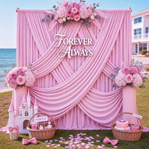 20ft x 12ft Wrinkle Free Pink Backdrop Curtains for Parties, Pink Photo Backdrop Drapes 12FT Long Silky Back Drop Cloth for Wedding Birthday Photography Background Decor by CO-AVE