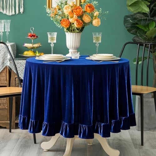GLORY SEASON Velvet Tablecloth Luxurious Solid Round Table Cloth,Oblong Retro Farmhouse Ruffle Tablecloths Washable Table Cover for Party Wedding Baby Shower Kitchen Dinning Tabletop Decoration by GLORYSEASON