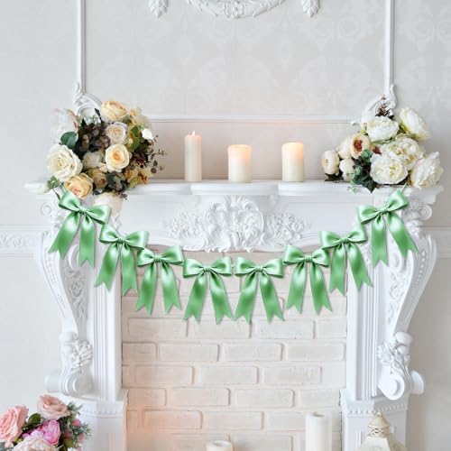 2 Strings of 16PCS Sage Green Bow Garlands Banner Decoration,Pre-Strung Satin Ribbon Ornaments for Birthday,Bachelorette Party,Bridal Shower,Wedding,Engagement,Baby Shower,Graduation Decor,Anniversary - Image 7