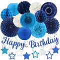 Navy Blue Birthday Party-Decorations - 29pcs Blue Party Decorations for Men Boys, Happy Birthday Banner Paper Streamers Lanterns Tissue Pom Poms - ZERODECO by ZERODECO