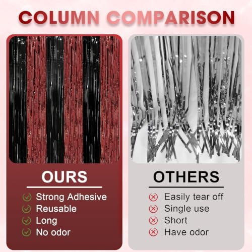Voircoloria Red and Black Foil Fringe Backdrop Curtains, 3.3x8.2ft, 3 Pack - Image 4