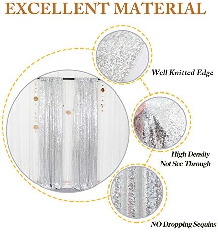 ShinyBeauty Silver Backdrops 2 Pieces Sequin Curtains 4FTx7FT Photoshoot Background Shimmer Backdrop Curtain Panels Sparkle Backdrop for Birthday,Wedding,Party Studio Decor(8FTX7FT) - Image 4