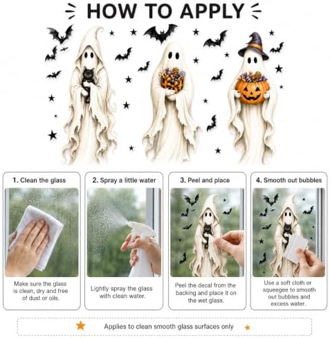 Halloween Window Clings Decorations Ghost Pumpkin Black Cat Window Stickers Static Spooky Glass Window Sticker Decals for Home Office Classroom Party Haunted House Seasonal Decor 3 Sheets - Image 7
