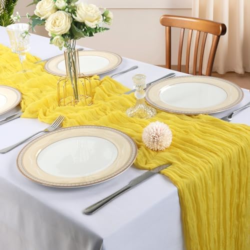 12 Pack 10Ft Lemon Yellow Cheesecloth Table Runner 23 x 120 Inch - Image 2
