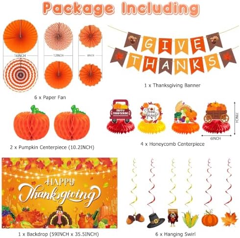 DARUNAXY Orange Happy Thanksgiving Party Decorations Set(20PC) - Image 2