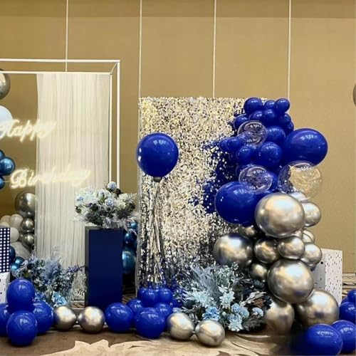 MEBAY Blue Silver Black Balloons Garland Arch Kit, 146 Pcs Royal Light Blue Metallic Confetti Silver Balloons for Baby Shower Graduation Anniversary Retirement Birthday Party Decoration - Image 4
