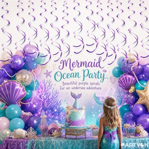 32 PCS Purple Hanging Swirl, Sparkle Ceiling Hanging Decorations, Plastic Streamer Party Decorations for Birthday, Princess Party, Masquerade, Graduation - Image 2