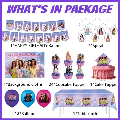 52Pcs Purple Pink Birthday Party Decorations, Singer Themed Party Supplies Set with Happy Birthday Banner, Balloons, Backdrop, Hanging Swirls Cake Toppers and Tablecloth, for Fans Birthday Party - Image 2