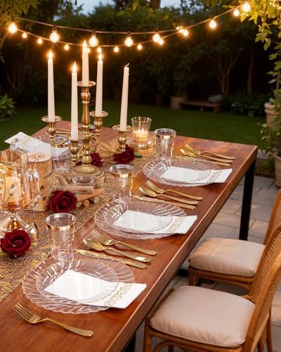 YOUBET 175PCS Clear and Gold Scalloped Plastic Plates for Party Wedding - Image 4