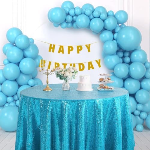 120" Round Turquoise Sequin Tablecloth for Baby Shower Party Decorations - Image 5