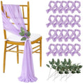 QueenDream Light Purple Chair Sashes 24 Pieces Sheer Chairs with Artificial Eucalyptus Designed Decorative Soft Chair Covers for Wedding Aisle Chairs Decoration by QueenDream