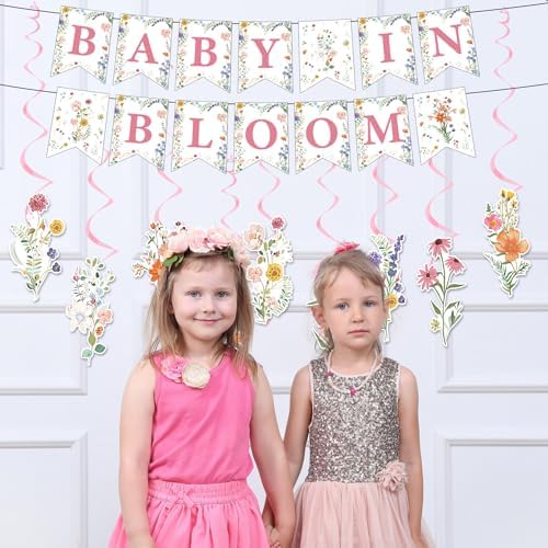 Rngmsi Baby in Bloom Baby Shower Decorations, Floral Banners Hanging Swirls Wildflowers Theme Baby Shower Decor for Girls - Image 4