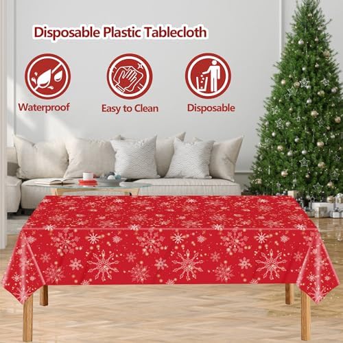3 Pcs Red Christmas Snowflake Tablecloth, 54 x 108 Inches - Image 3