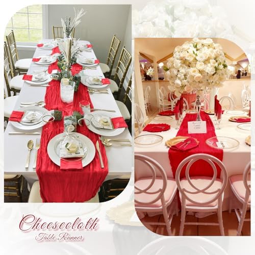 3 Pack Red Cheesecloth Table Runner, 17 x 108 inch, Semi Sheer Boho Cheese Cloth Fabric Table Runner Bulk for Wedding, Birthday, Party, Holiday, Home Decor (Red) - Image 6