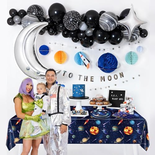 Outer Space Party Supplies for 20 Guests, Include Astronaut Planet Paper Plates, Napkins, Forks, Outer Solar System Tablecloth for Kids Birthday Party Solar System Theme Party Decorations - Image 5