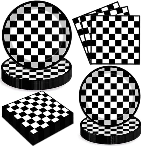 Oigco 60 PCS Race Car Birthday Party Decorations, Checkered Flag Plates and Napkins for Cars Birthday Decorations, Serves 20 by Oigco