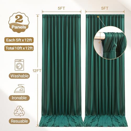 10x12ft Hunter Green Backdrop Curtain Panels for Parties - Wrinkle Free Polyester Photo Curtain Backdrop Wedding Back Drop Fabric Drapes for Party Decorations Background for Photography - Image 4