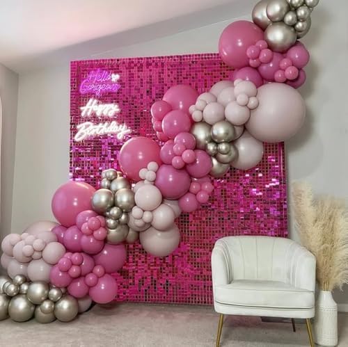 Shimmer Wall Backdrop Hot Pink 24Pcs Sequin Panels Decoration - Image 3