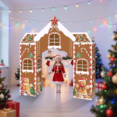 Bucherry 7 Pcs Gingerbread House Set Christmas Cardboard Playhouse Decor by Bucherry