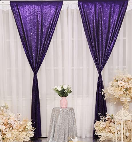 Poise3EHome Purple Sequin Backdrop Curtains,2 Panels 2FTx8FT Glitter Background for Halloween Birthday Party Wedding Christmas Thanksgiving Holiday Decor - Image 3