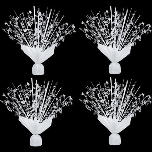 4 Pack Metallic Foil Spray Centerpiece Stars for Wedding, Birthday, Anniversary, Christmas Table Decor, Holiday Festival Baby Shower Graduation Mantle Party Decorations (White) by Unknown