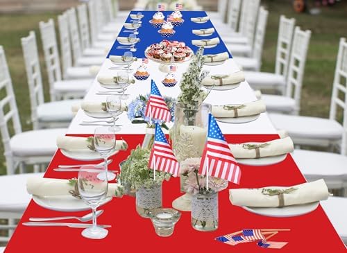 12 Pack Red White and Blue Disposable Plastic Tablecloths - Image 5
