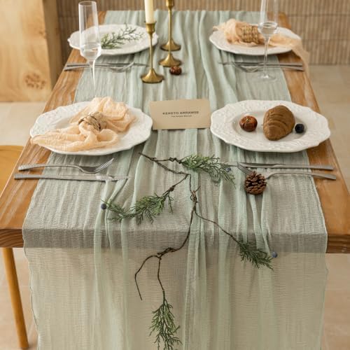 10Pcs Sage Green Cheesecloth Table Runner 120 Inches for Party Home Decor - Image 5