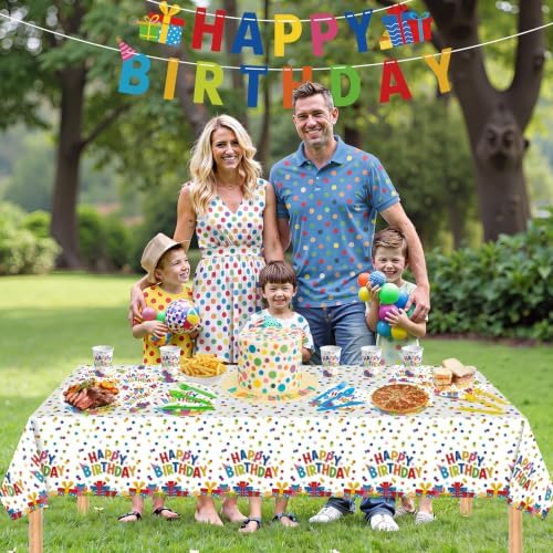 170 Pcs Happy Birthday Decorations - Colorful Polka Dots Birthday Party Plates and Napkins Banner Cups Tablecloth Forks Tableware for Birthday Party Decor Supplies Favors, Serves 24 - Image 2