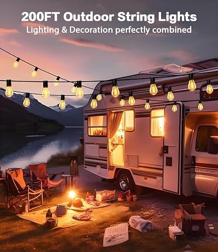 Tenmiro 200FT LED Outdoor String Lights with Remote, 74+2 Shatterproof Bulbs Dimmable Timing 3 Light Modes Outside Patio Lights for Backyard Porch Deck Garden Balcony Pool party Hanging Lighting Decor - Image 2