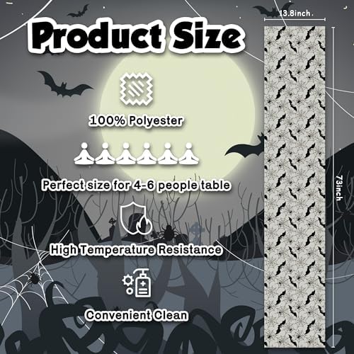 Halloween Party Decorations - Bats Spider Web Table Runner - Image 3