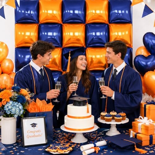 Navy Blue and Orange Square Foil Balloons Wall Tunnel Arch Kit - Image 7