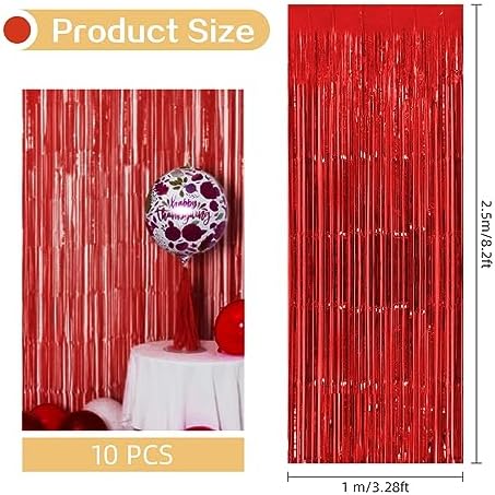 10 Pack Red Backdrop Curtain 3.2ft x 8.2ft Metallic Tinsel Foil Fringe Curtains Photo Booth Background for Birthday Party Decoration Baby Shower Engagement Wedding Christmas Decoration (Red) - Image 3