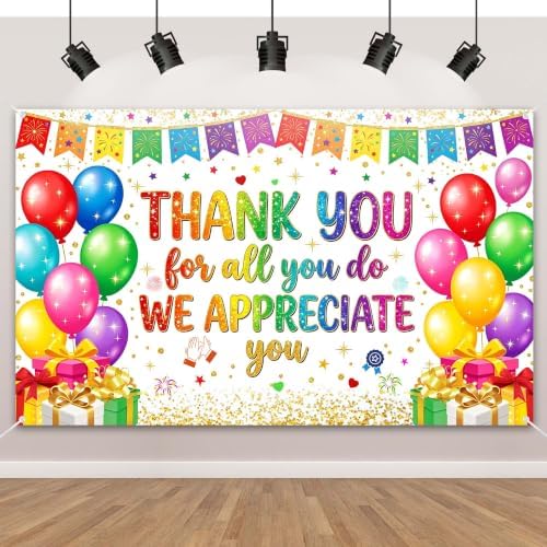Appreciate You Banner Decorations, White Thank You for All You Do Backdrop Banner, Reusable Anti-Tear Fabric Background with 6-Meter Hanging Rope, Office Employee Staff Teacher Appreciation Party Supplies 71x43Inch by Bafode