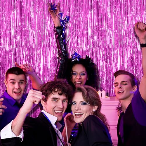 BOMSI 10 Pack Hot Pink Party Decorations Tinsel Curtain Streamers Foil Fringe Photo Booth Backdrop - Image 6