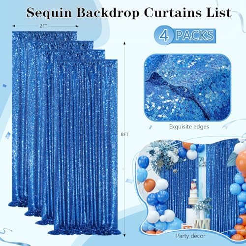 4 Pack Royal Blue Curtains 2ftx8ft Sequin Backdrop Drapes for Birthday - Image 2