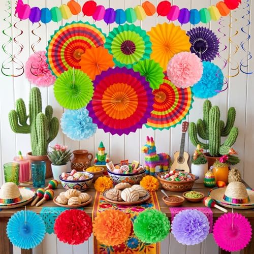 35PCS Fiesta Paper Fan Party Decorations Set - Image 2