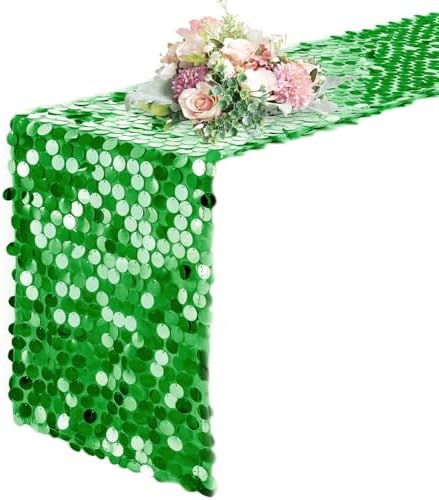 Pufogu 12 x 108 Inch Sequin Table Runner,Grass Green Glitter Premium Big Sequin Table Runner, Rectangle Table Runners for Halloween, Christmas, Wedding Party, Birthday Party, Banquet Decor (1 Pack). by Pufogu