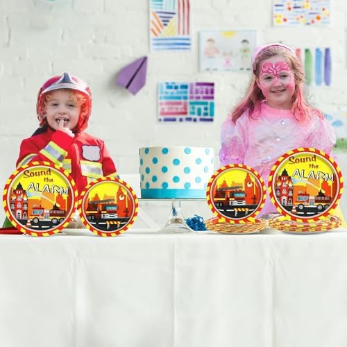 100 Pcs Firetruck Birthday Party Decorations Fireman Plates and Napkins for Firefighter Party Supplies Fire Truck Birthday Theme Disposable Dinnerware Set for Kids Fireman Party Favors Serve 25 - Image 6