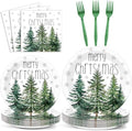 96Pcs Christmas Paper Plates and Napkins for Merry Christmas Watercolor Cedar Snowflake Party Supplies Xmas Pine Trees Party Tableware Set for 24 Guests Holiday Winter Xmas Party Decorations by CHUNNIN