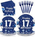 96Pcs Navy Blue Silver 17th Birthday Decorations, Serves 24 by Greencian