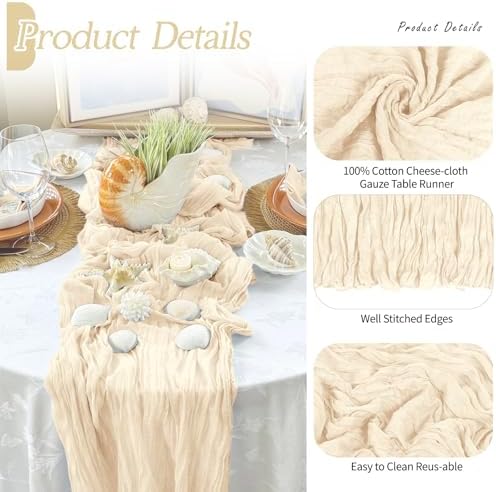 6 Pack Ivory Cheesecloth Table Runner 17x108 Inch Semi Sheer Boho Gauze Cheese Cloth Fabric Table Runners Table Decor for Wedding Party Baby Shower Birthday Home Decor Garden Farmhouse - Image 5