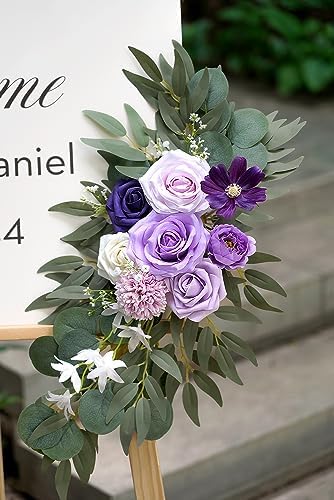 Olalaka Faux Flower Swag Set of 2 for Wedding Welcome Signs Floral Decorations, Purple Wedding Arch Flowers for Wedding Ceremony (Lilac & Purple & Cream) - Image 5