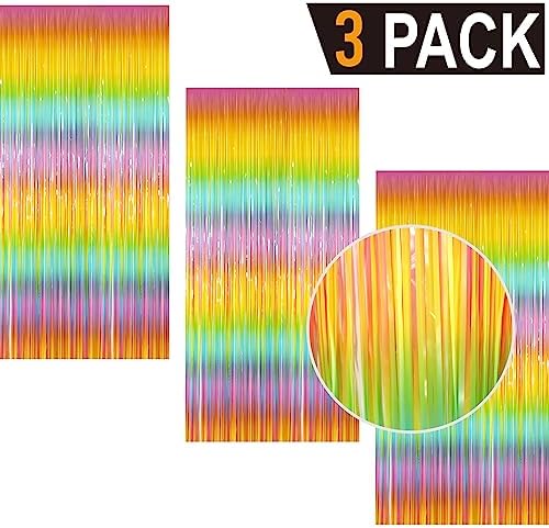 GOER 3.2 ft x 8.2 ft Metallic Tinsel Foil Fringe Curtains Party Photo Backdrop Party Streamers for Birthday,Graduation,New Year Eve Decorations Wedding Decor(3 Packs,Candy Macaroon Multicolor) - Image 2