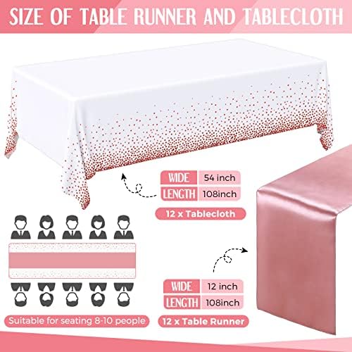 Breling 24 Pack White and Rose Gold Tablecloths and Satin Table Runner Set - Image 2
