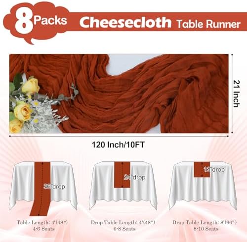 8 Pack Terracotta Cheesecloth Table Runner 21x120 Inch Boho Gauze 10FT Long - Image 3